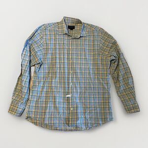 Scott Barber Oxford Shirt Men’s Large Grid Plaid Green Blue 100% Cotton